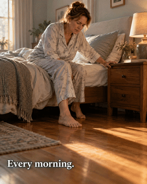 Every morning — sitting on the edge of the bed before the first step