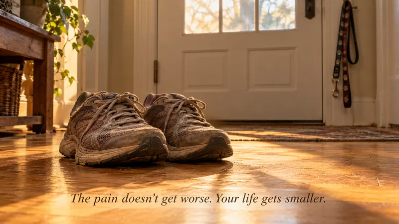 The pain does not get worse. Your life gets smaller. Running shoes and a leash by the front door.